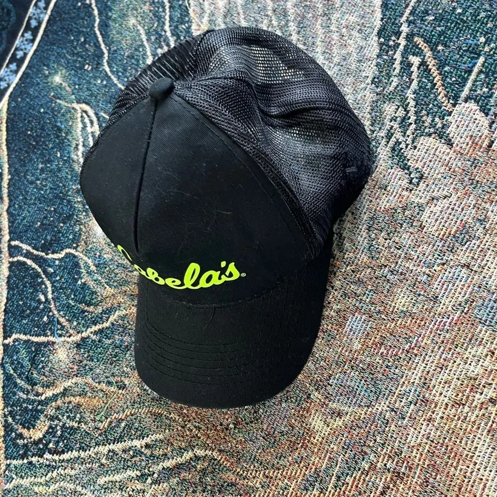 Cabela's Black Fishing Hat with Bright Green Logo SnapBack Hunting Adjustable